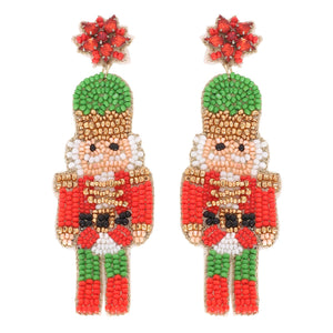 NUTCRACKER CHRISTMAS BEADED DROP EARRINGS - RED