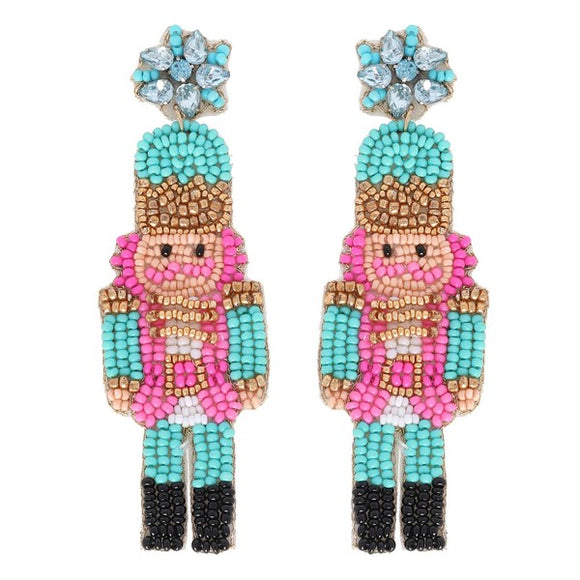 NUTCRACKER CHRISTMAS BEADED DROP EARRINGS - TURQUOISE