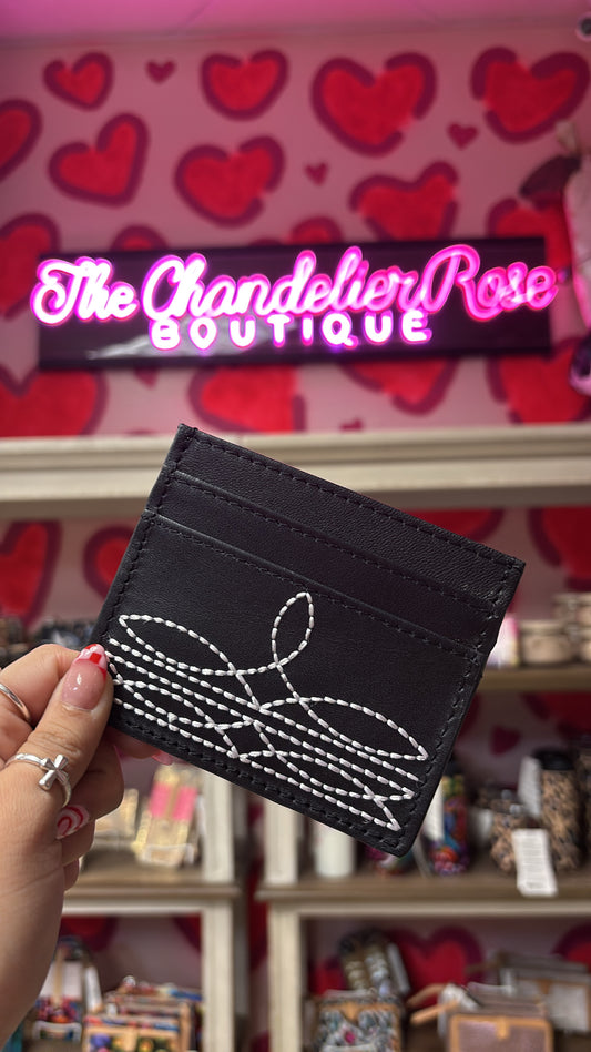 BOOT STITCH LEATHER CARD CASE - BLACK