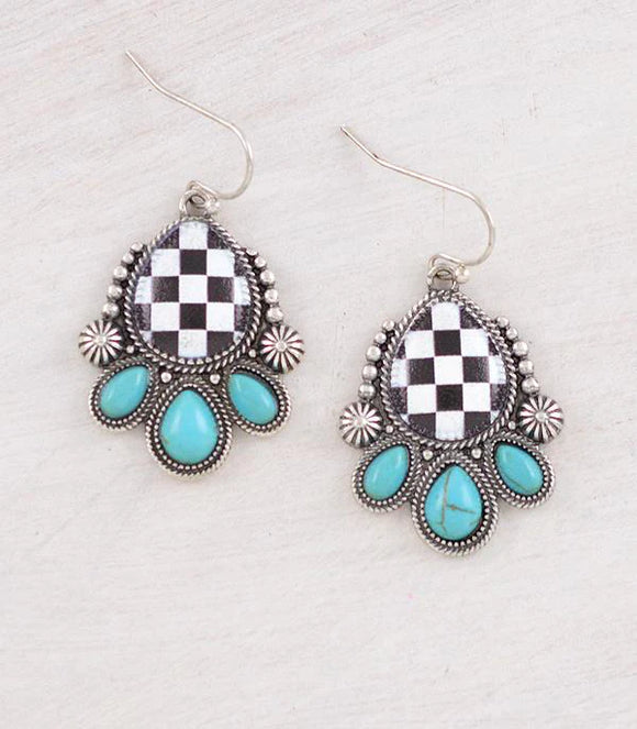 WESTERN CHECKERED TEARDROP EARRINGS