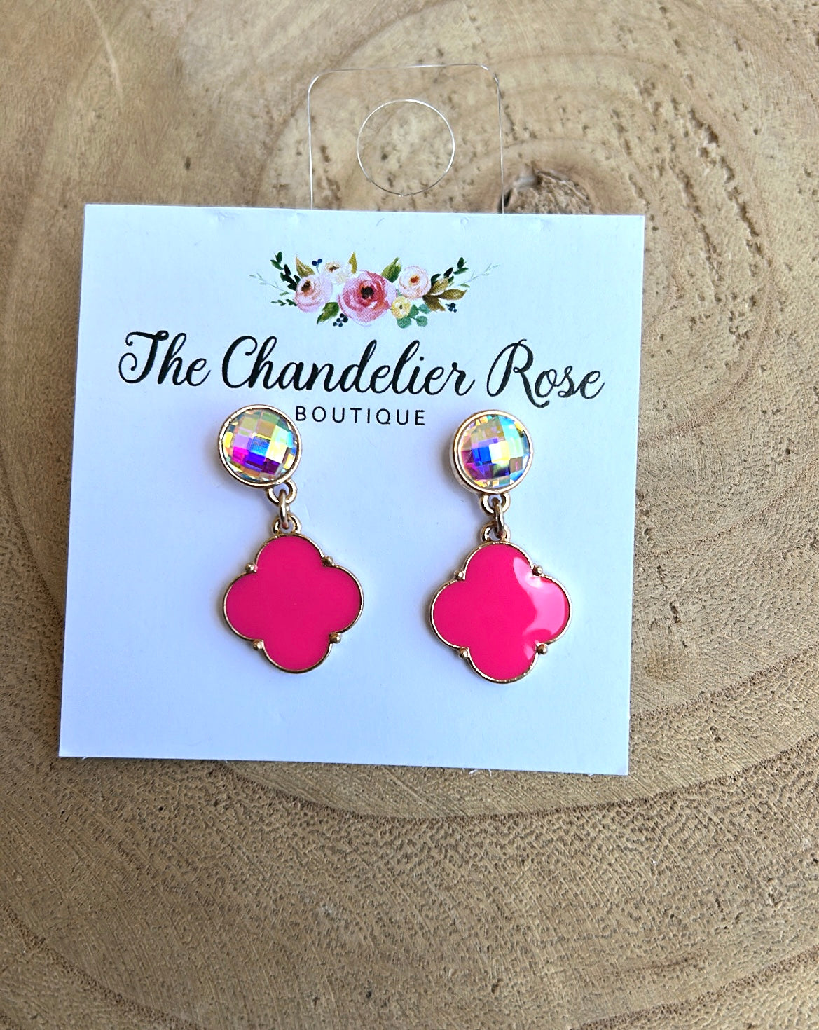 Pink Clover Earring with AB Stone