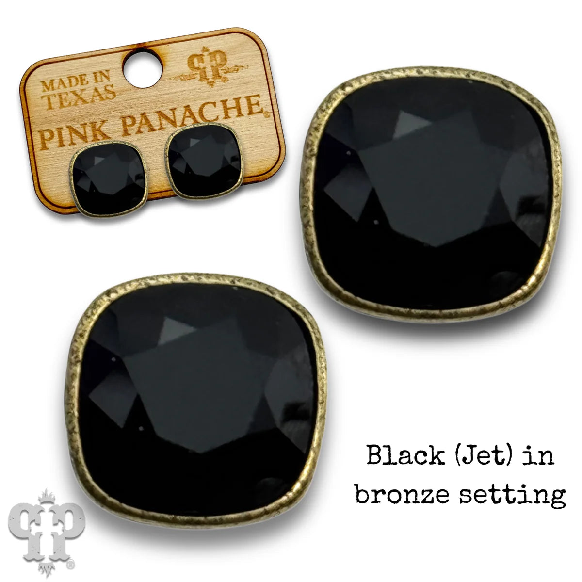 PINK PANACHE 10MM BRONZE BLACK CUSHION STUDS - E509BBL