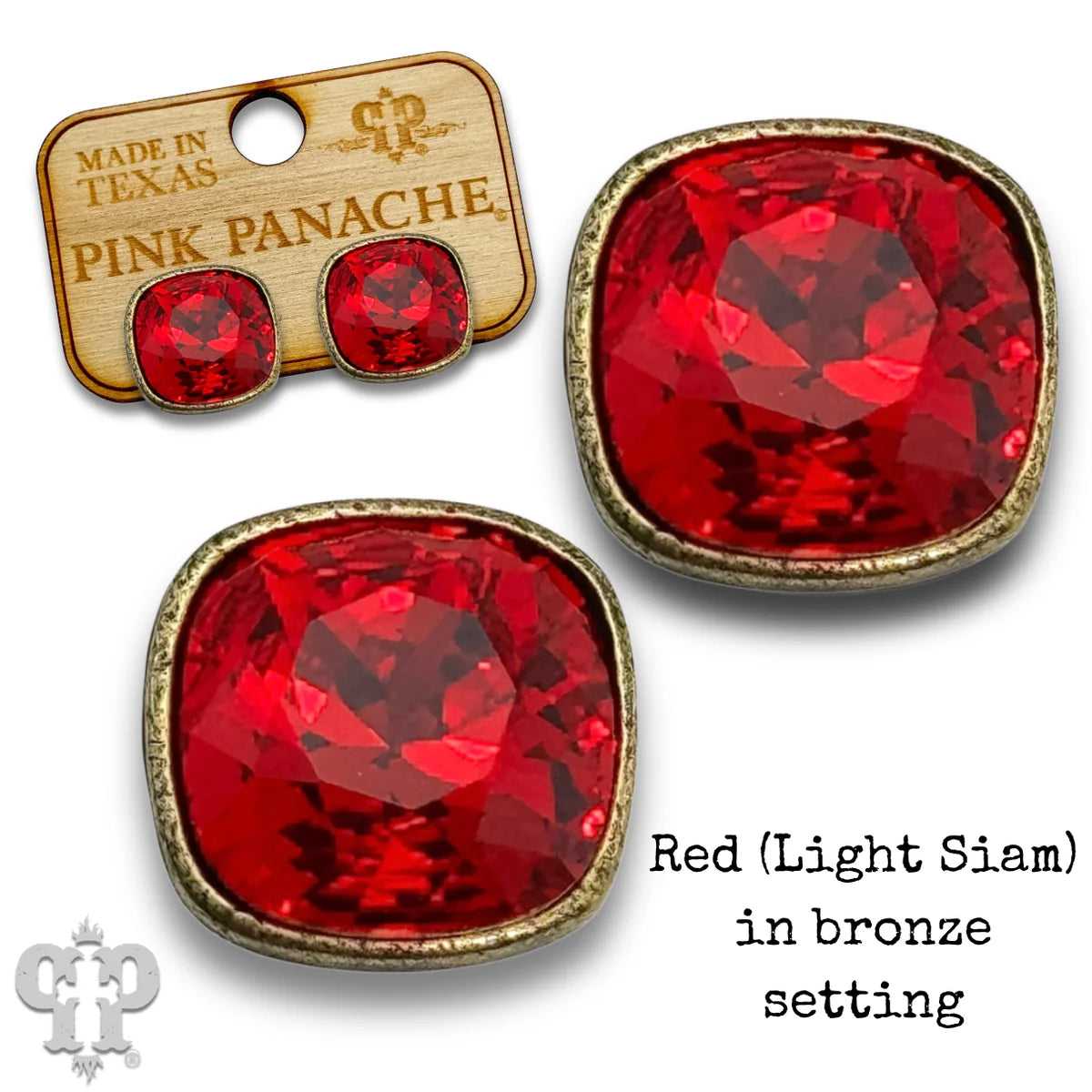 PINK PANACHE 10MM RED STONE BRONZE STUD EARRING - E509BR