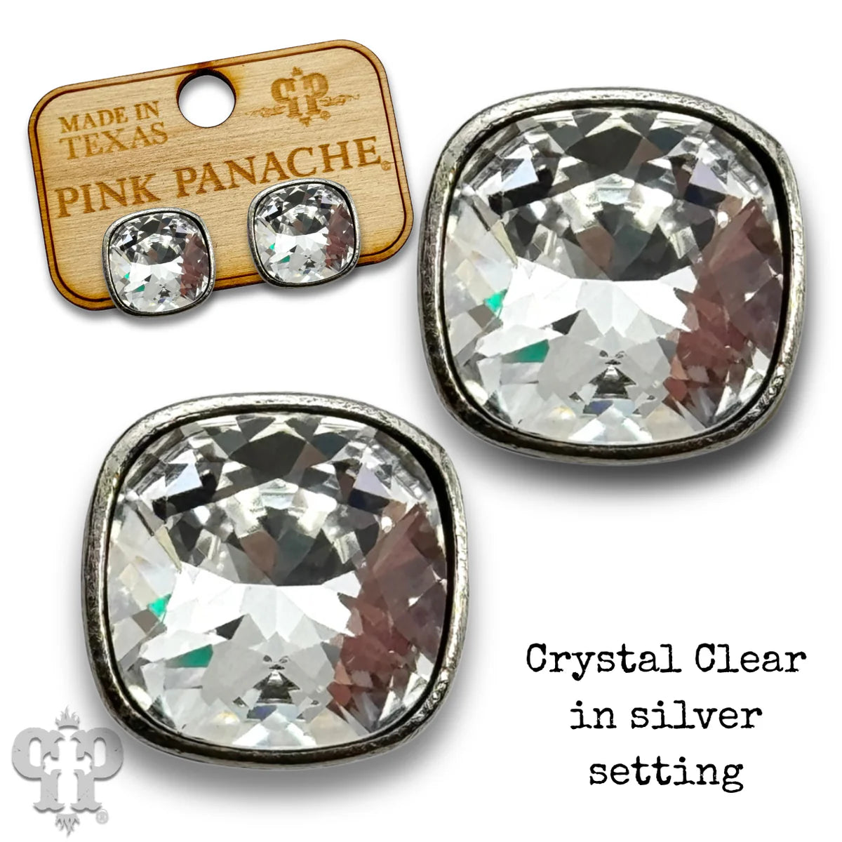 PINK PANACHE 10MM CLEAR CUSHION STUD EARRINGS - E509SCL