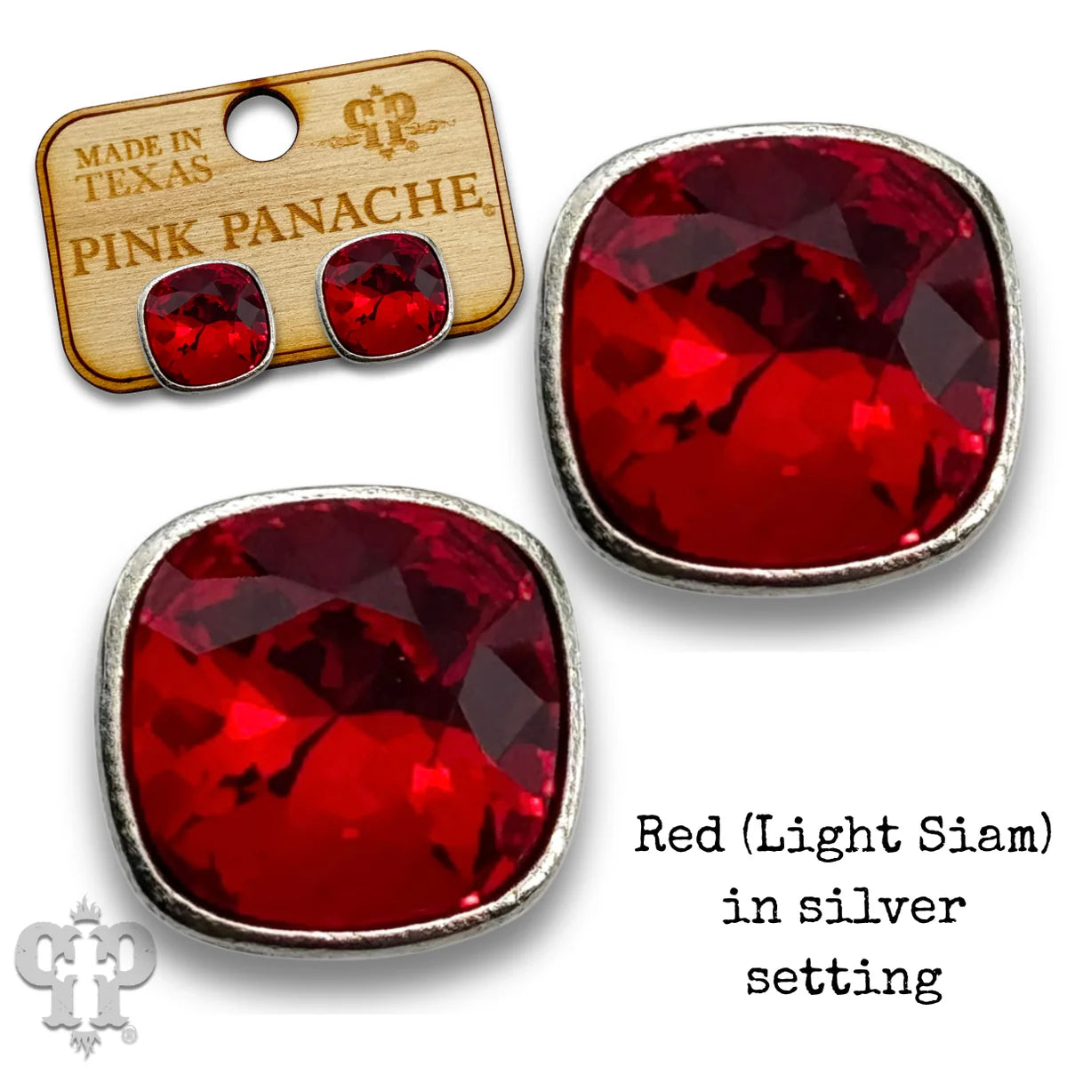 PINK PANACHE 10MM RED STONE SILVER STUD EARRING - E509SR