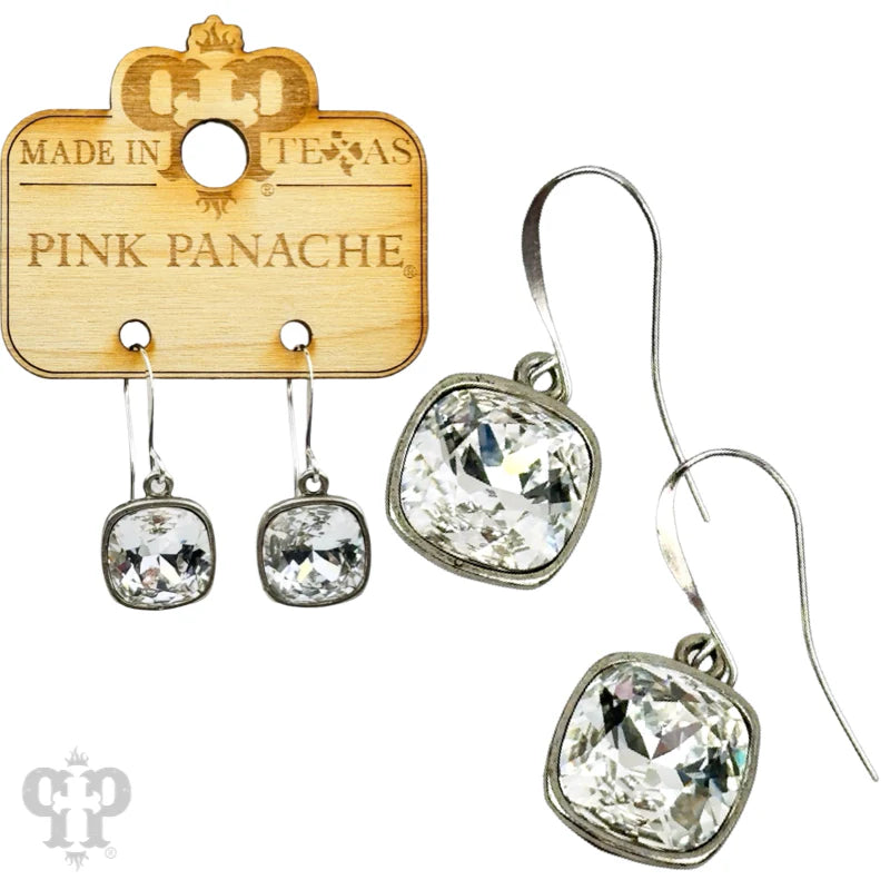 PINK PANACHE 12MM CLEAR STONE SILVER HOOK EARRING - E627SCL