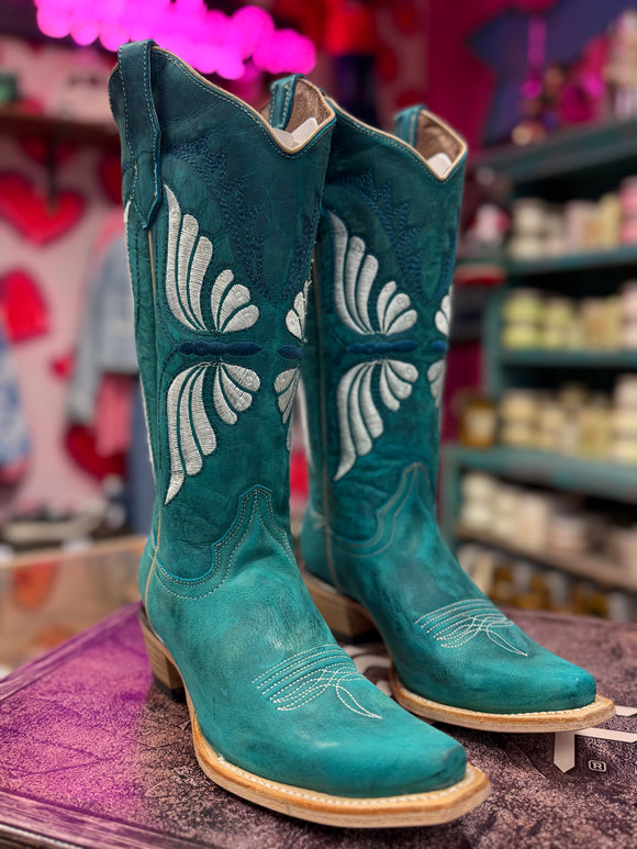 CIRCLE G WOMENS AQUA BUTTERFLY EMBROIDERY WESTERN BOOT - L6326