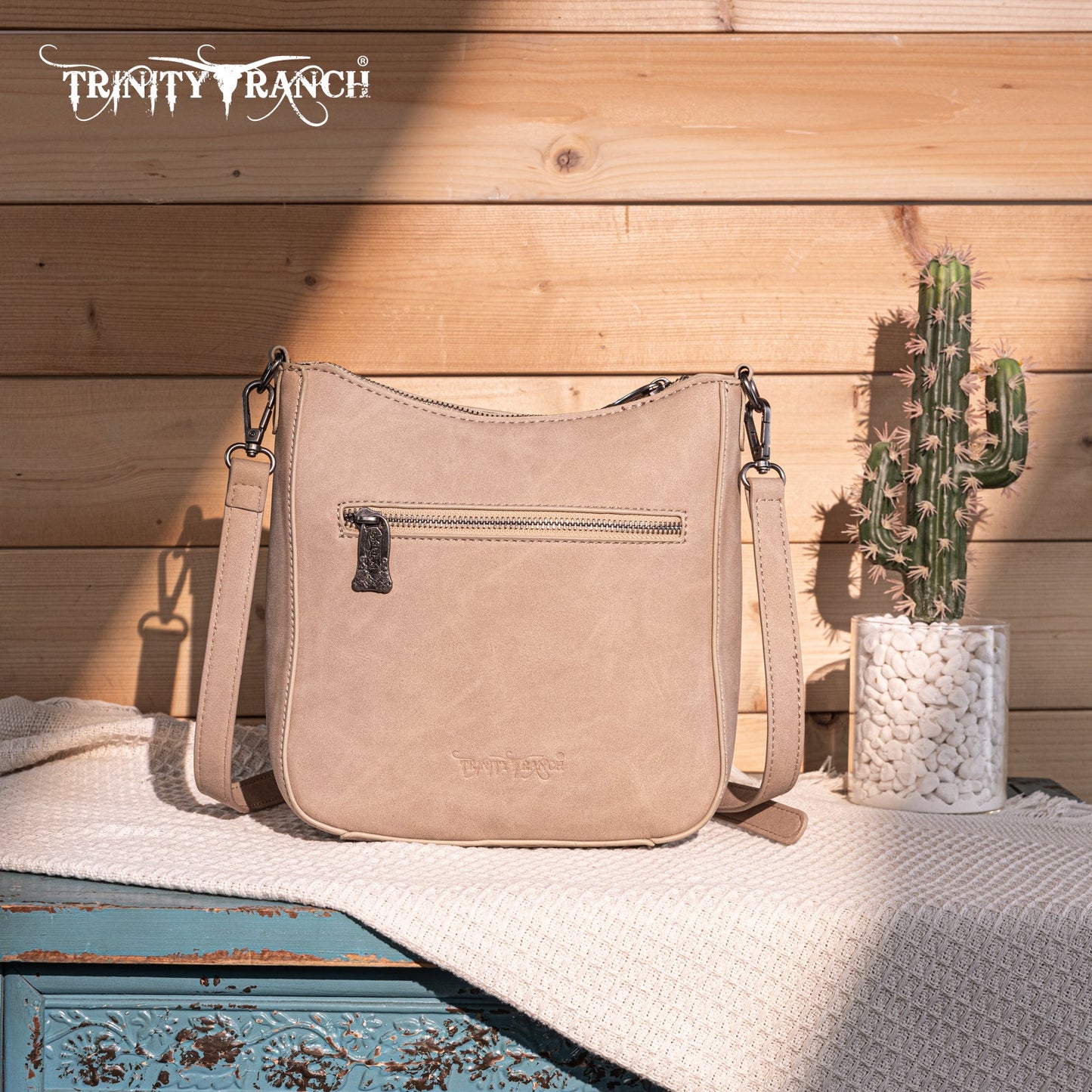 Trinity Ranch Floral Aztec Tooled Crossbody - Tan