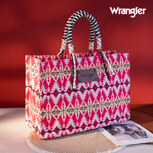 Wrangler Southwestern Print Dual Sided Print Canvas Wide Tote -Hot Pink