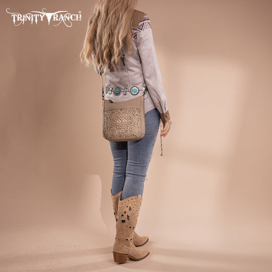Trinity Ranch Floral Aztec Tooled Crossbody - Tan