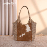 Trinity Ranch Genuine Hair-On Cowhide Tooled Concealed Carry Tote - Tan
