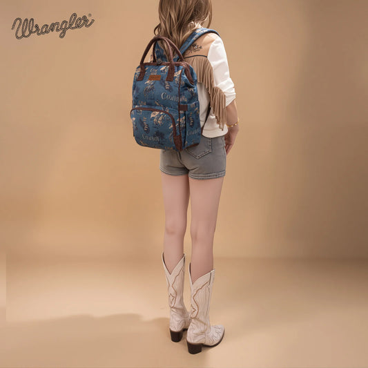 Wrangler Vintage Retro Cowboy Cool Print Backpack - Jean