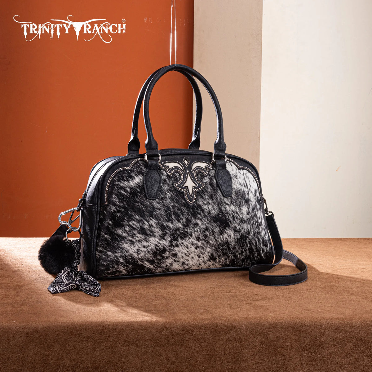 Trinity Ranch Genuine Cowhide Satchel/Crossbody - Black