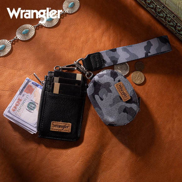 Wrangler Camo Print Dual Pouch Wristlet - Black