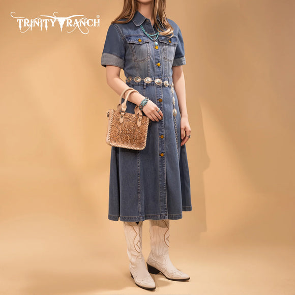 Trinity Ranch Floral Tooled Collection Mini Tote/Crossbody - Tan