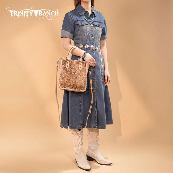 Trinity Ranch Floral Tooled Collection Tote/Crossbody - Tan