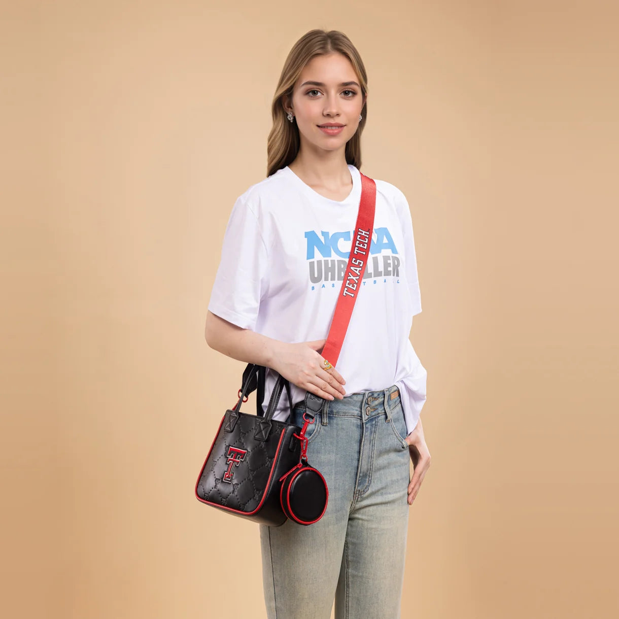 MONTANA WEST LICENSED TEXAS TECH UNIVERSITY RED RAIDERS TOTE/CROSSBODY BAG - BLACK