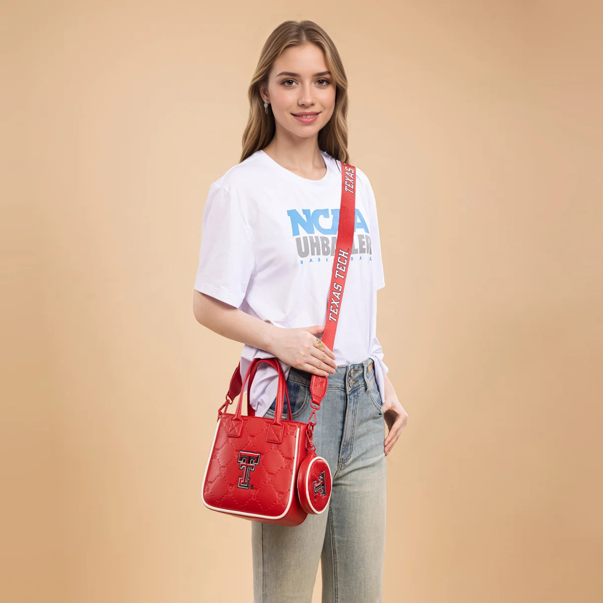 MONTANA WEST LICENSED TEXAS TECH UNIVERSITY RED RAIDERS TOTE/CROSSBODY BAG - RED