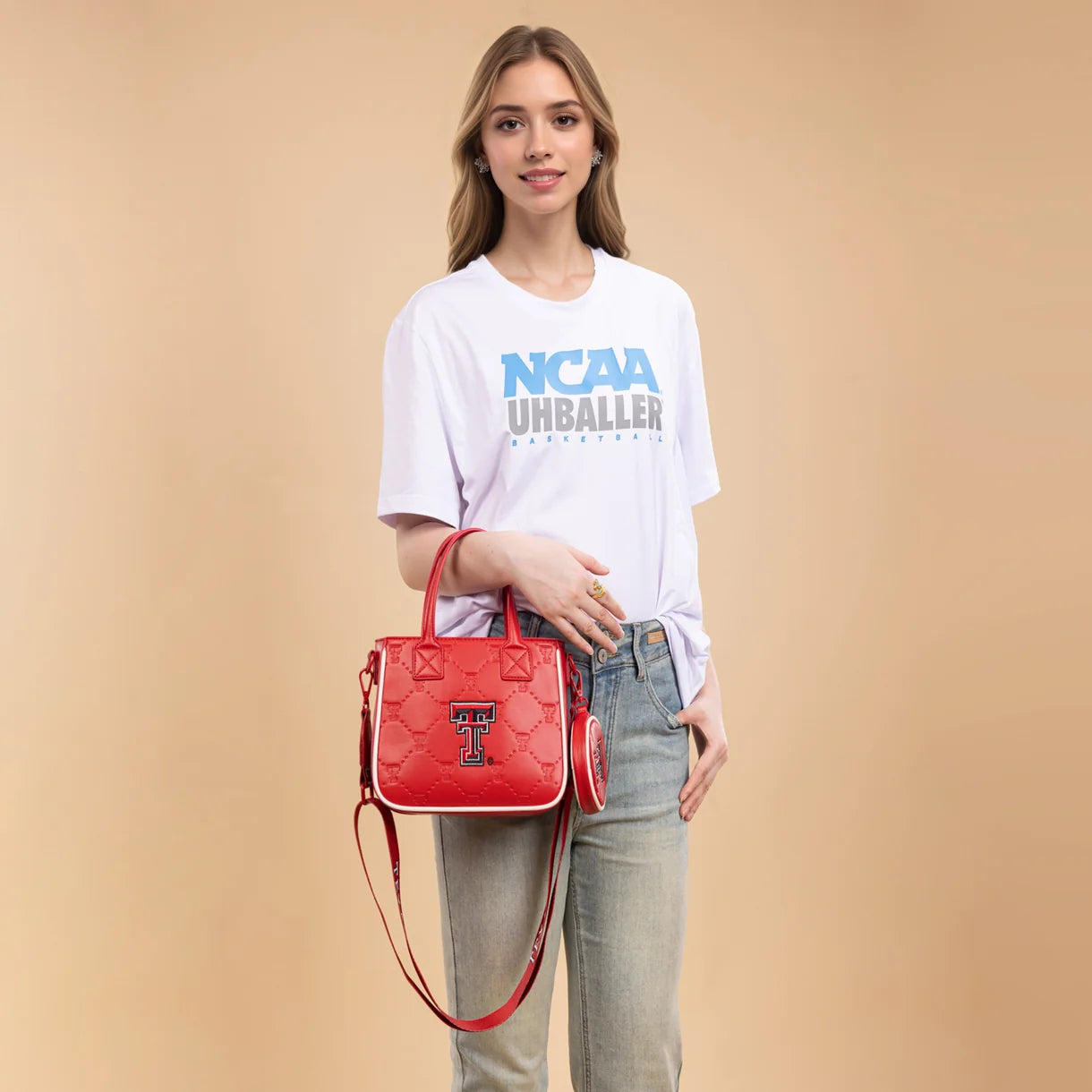 MONTANA WEST LICENSED TEXAS TECH UNIVERSITY RED RAIDERS TOTE/CROSSBODY BAG - RED