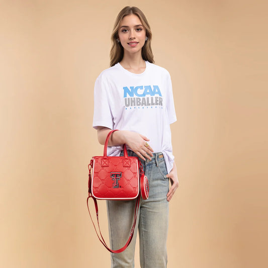 MONTANA WEST LICENSED TEXAS TECH UNIVERSITY RED RAIDERS TOTE/CROSSBODY BAG - RED