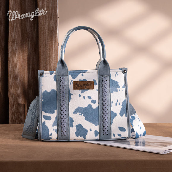 Wrangler Cow Print Concealed Carry Tote/Crossbody - Light Blue