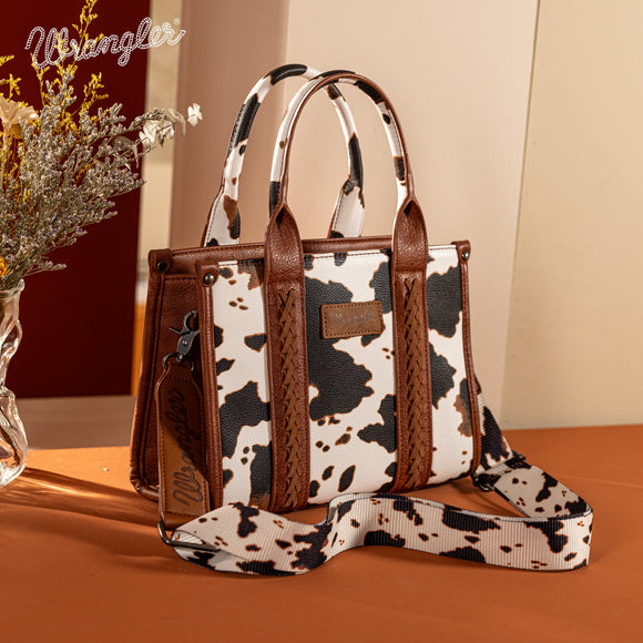 Wrangler Cow Print Concealed Carry Tote/Crossbody - Brown