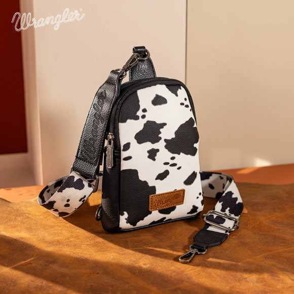 Wrangler Cow Print Crossbody Sling Chest Bag - Black