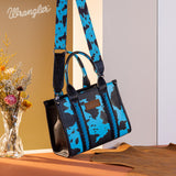 Wrangler Cow Print Concealed Carry Tote/Crossbody - Turquoise