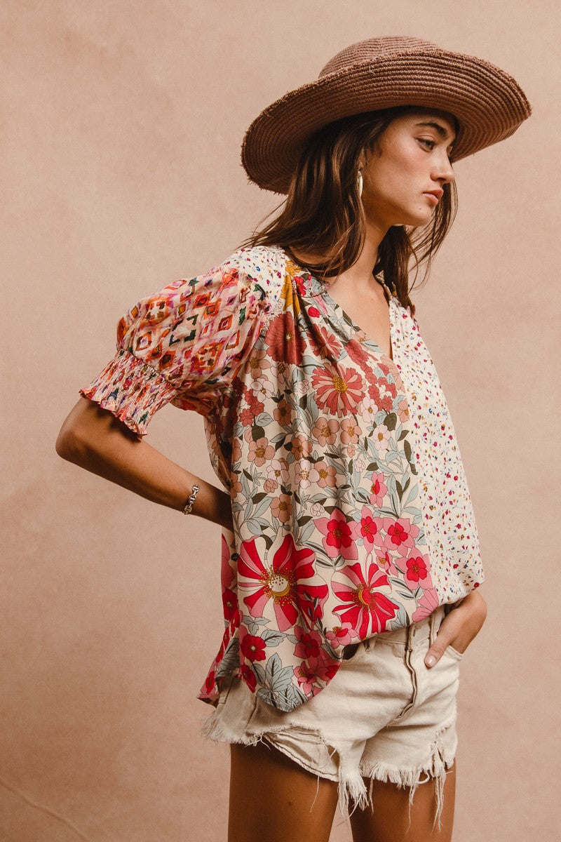 WOVEN PRINT MIX AND MATCH TOP - ROSE MIX