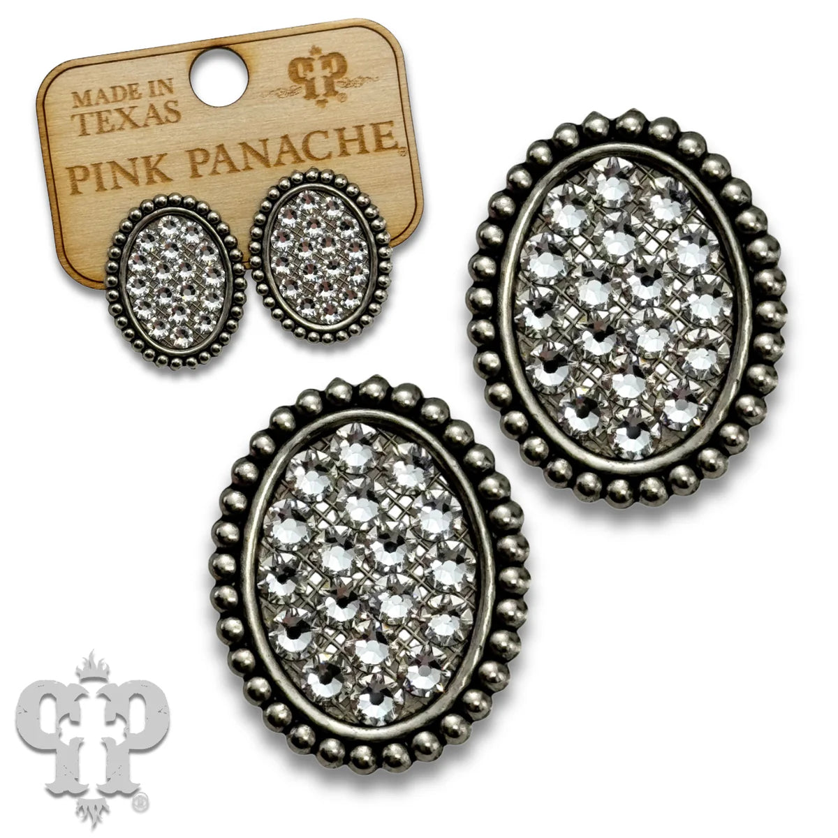 SILVER MINI OVAL CLEAR CRYSTALS POST - E420SCL