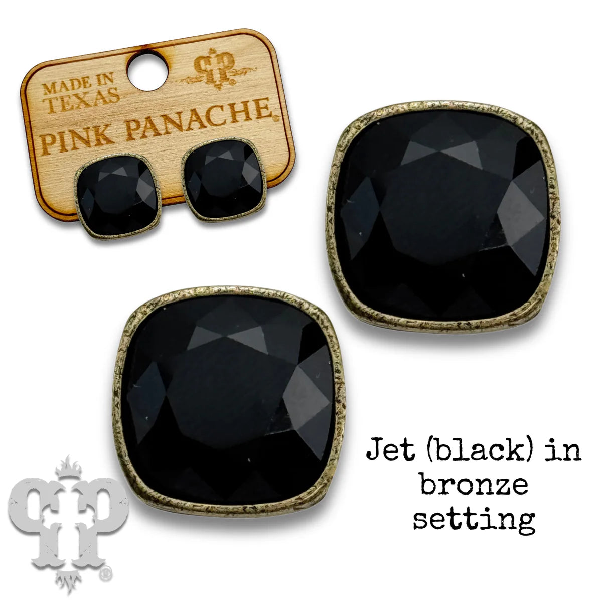 PINK PANACHE 12MM BLACK CRYSTAL BRONZE STUDS - E448BBL