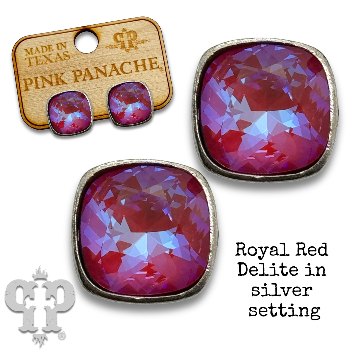 PINK PANACHE 12MM SILVER ROYAL RED DELITE STUD EARRING - E448SRRD