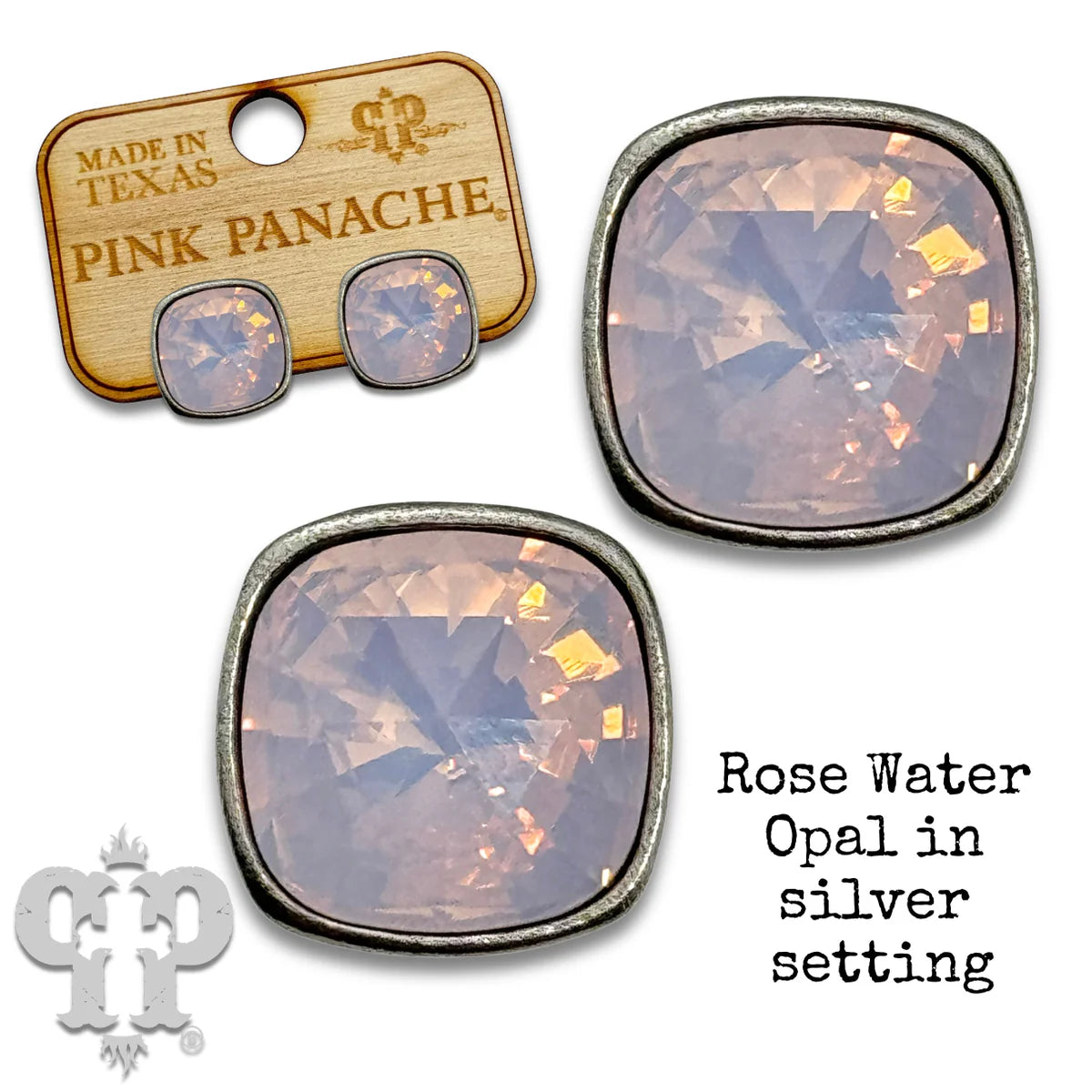 PINK PANACHE 12MM SILVER ROSE WATER OPAL STUD EARRING - E448SRWO