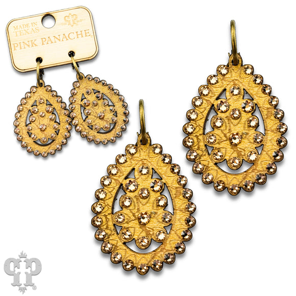 PINK PANACHE GOLD CRACKLE WOOD SMALL SANTE FE EARRINGS - E459GLC