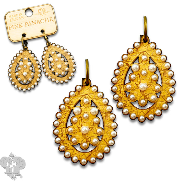 PINK PANACHE PEARL CRACKLE WOOD SMALL SANTE FE EARRINGS - E459GP