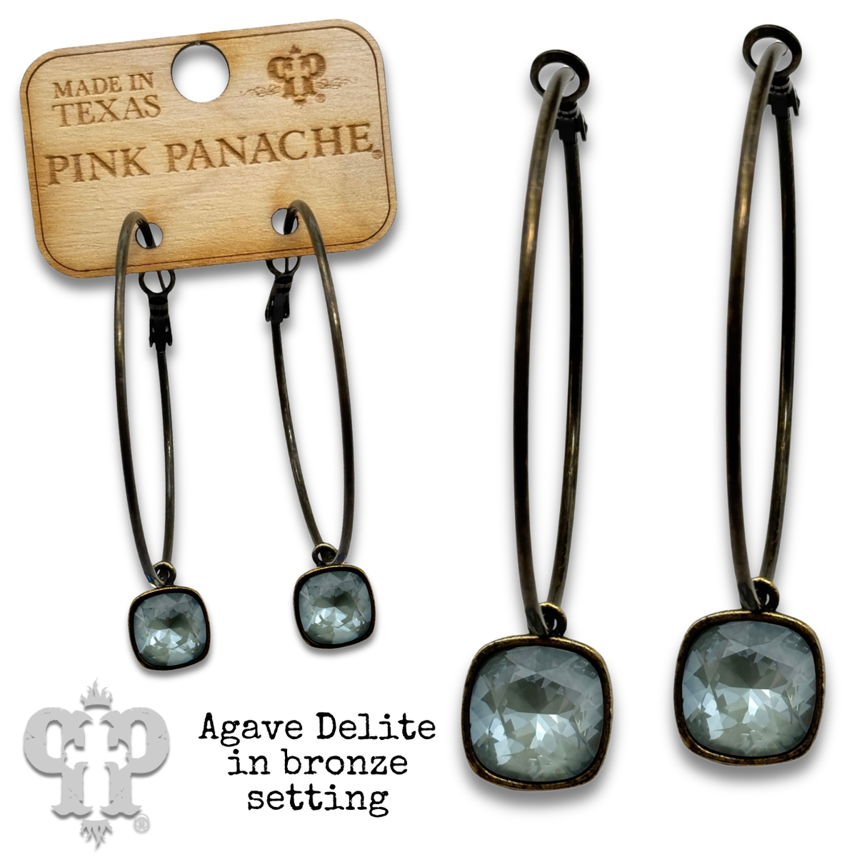 PINK PANACHE 12mm BRONZE AGAVE DELITE CRYSTAL LARGE HOOP EARRING - E482BAD