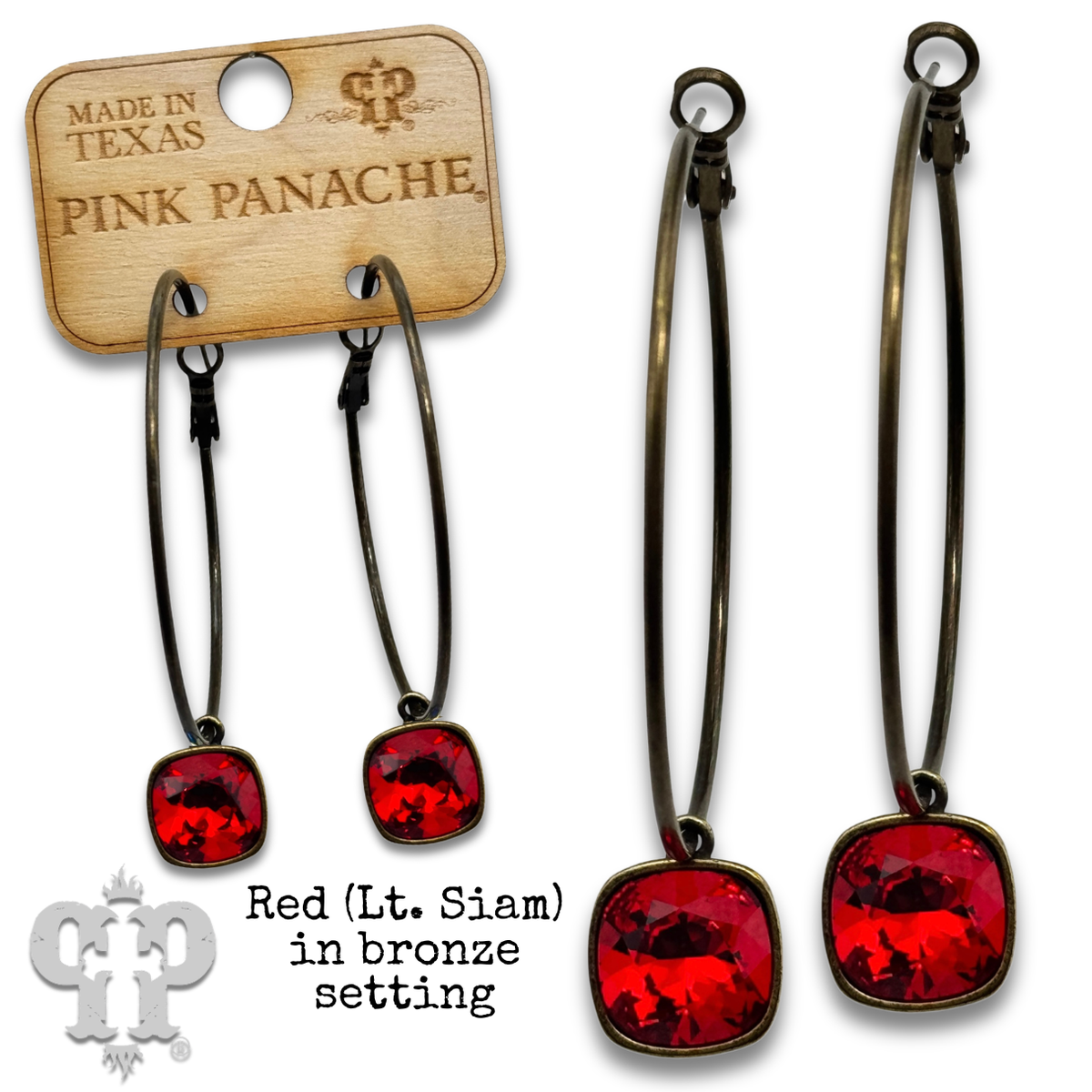 PINK PANACHE 12mm BRONZE RED CRYSTAL LARGE HOOP EARRING - E482BR
