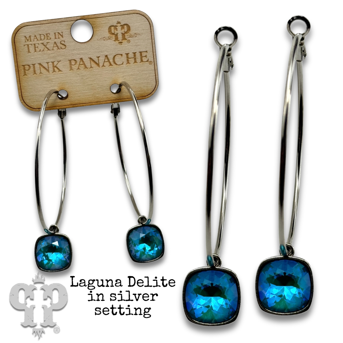 PINK PANACHE 12mm SILVER LAGUNA DELITE CRYSTAL LARGE HOOP EARRING - E482SLD