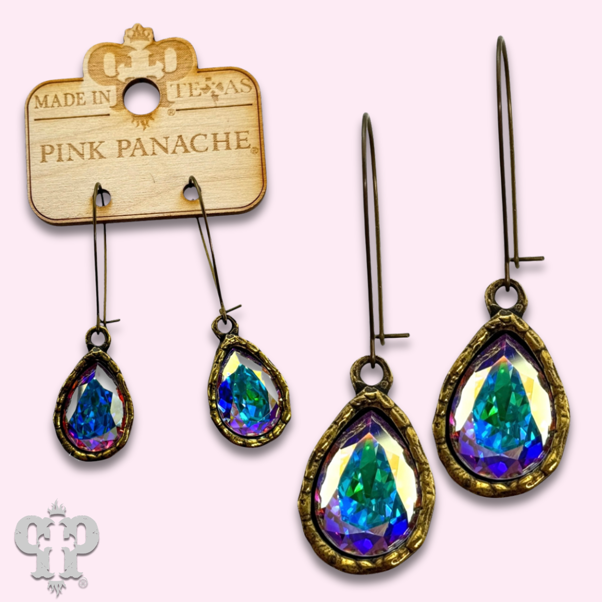 PINK PANACHE BRONZE AB STONE PEAR TEARDROP KIDNEY WIRE EARRING - E501BAB
