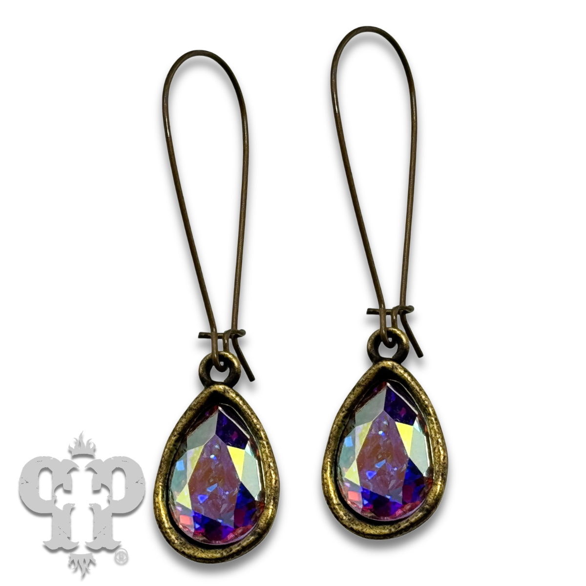 PINK PANACHE BRONZE AB STONE SMALL PEAR TEARDROP KIDNEY WIRE EARRING - E502BAB