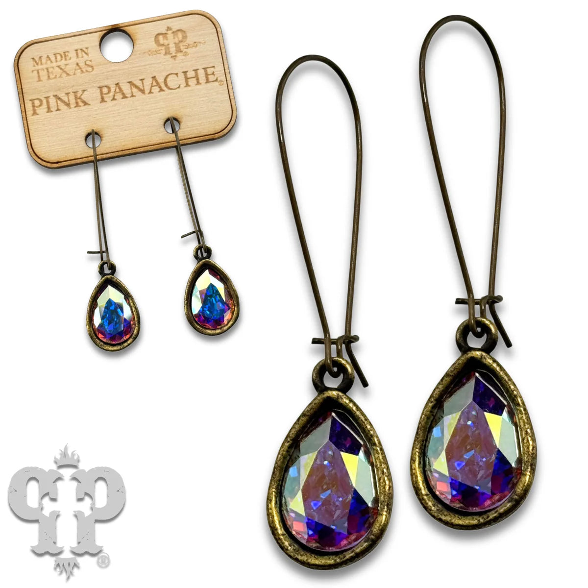 PINK PANACHE BRONZE AB STONE SMALL PEAR TEARDROP KIDNEY WIRE EARRING - E502BAB