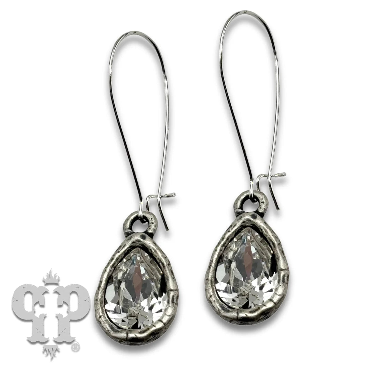 PINK PANACHE SILVER CLEAR STONE SMALL PEAR TEARDROP KIDNEY WIRE EARRING - E502SCL