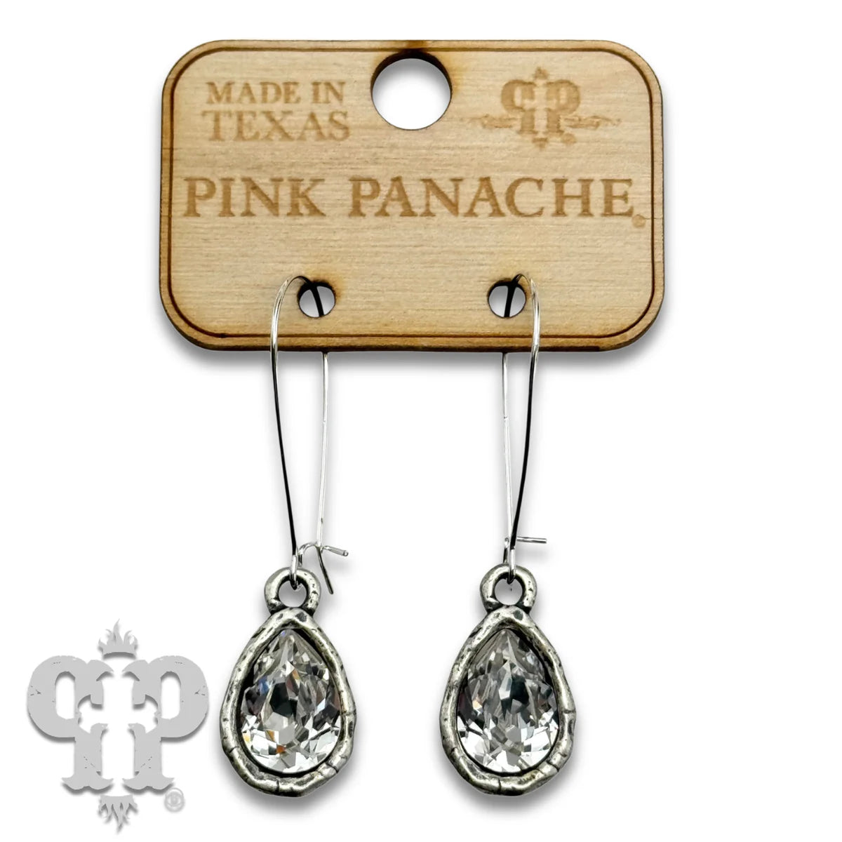 PINK PANACHE SILVER CLEAR STONE SMALL PEAR TEARDROP KIDNEY WIRE EARRING - E502SCL