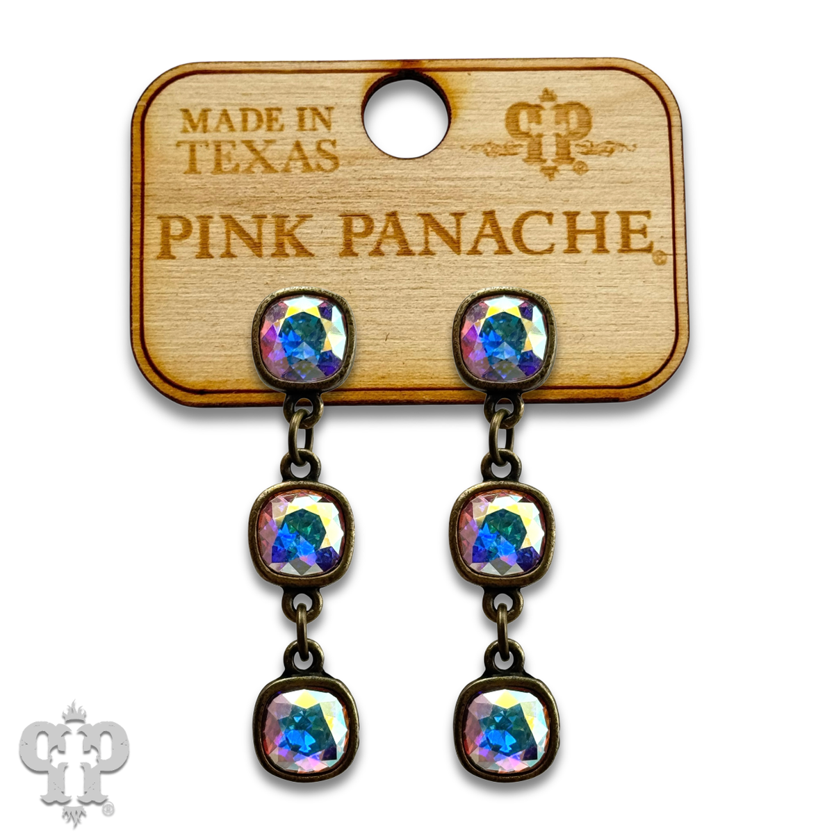 PINK PANACHE 8MM BRONZE AB STONE TRIPLE AUSTRIAN CRYSTAL DROP EARRINGS - E555BAB