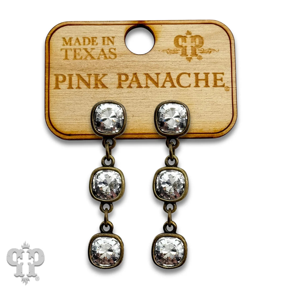 PINK PANACHE 8MM BRONZE CLEAR TRIPLE AUSTRIAN CRYSTAL DROP EARRINGS - E555BCL