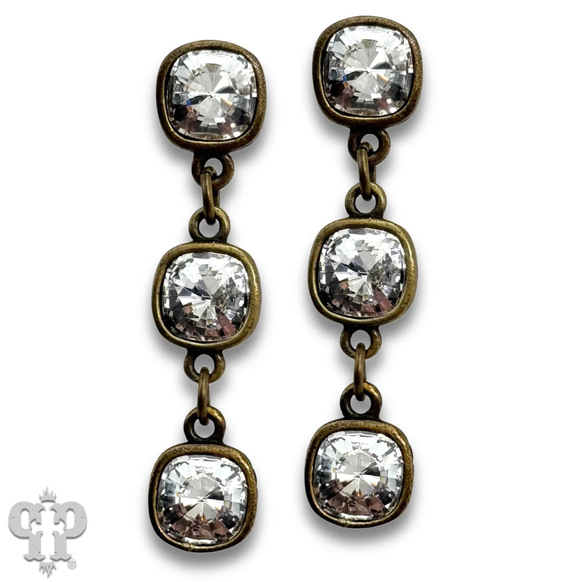 PINK PANACHE 8MM SILVER CLEAR TRIPLE AUSTRIAN CRYSTAL DROP EARRINGS - E555SCL