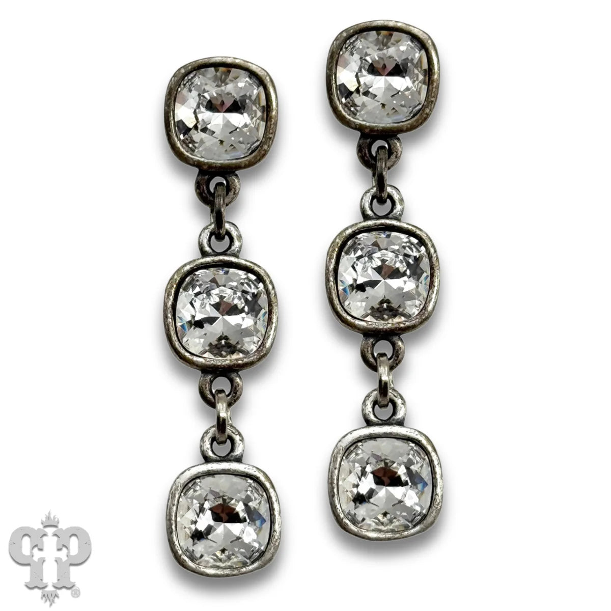 PINK PANACHE 8MM SILVER CLEAR TRIPLE AUSTRIAN CRYSTAL DROP EARRINGS - E555SCL