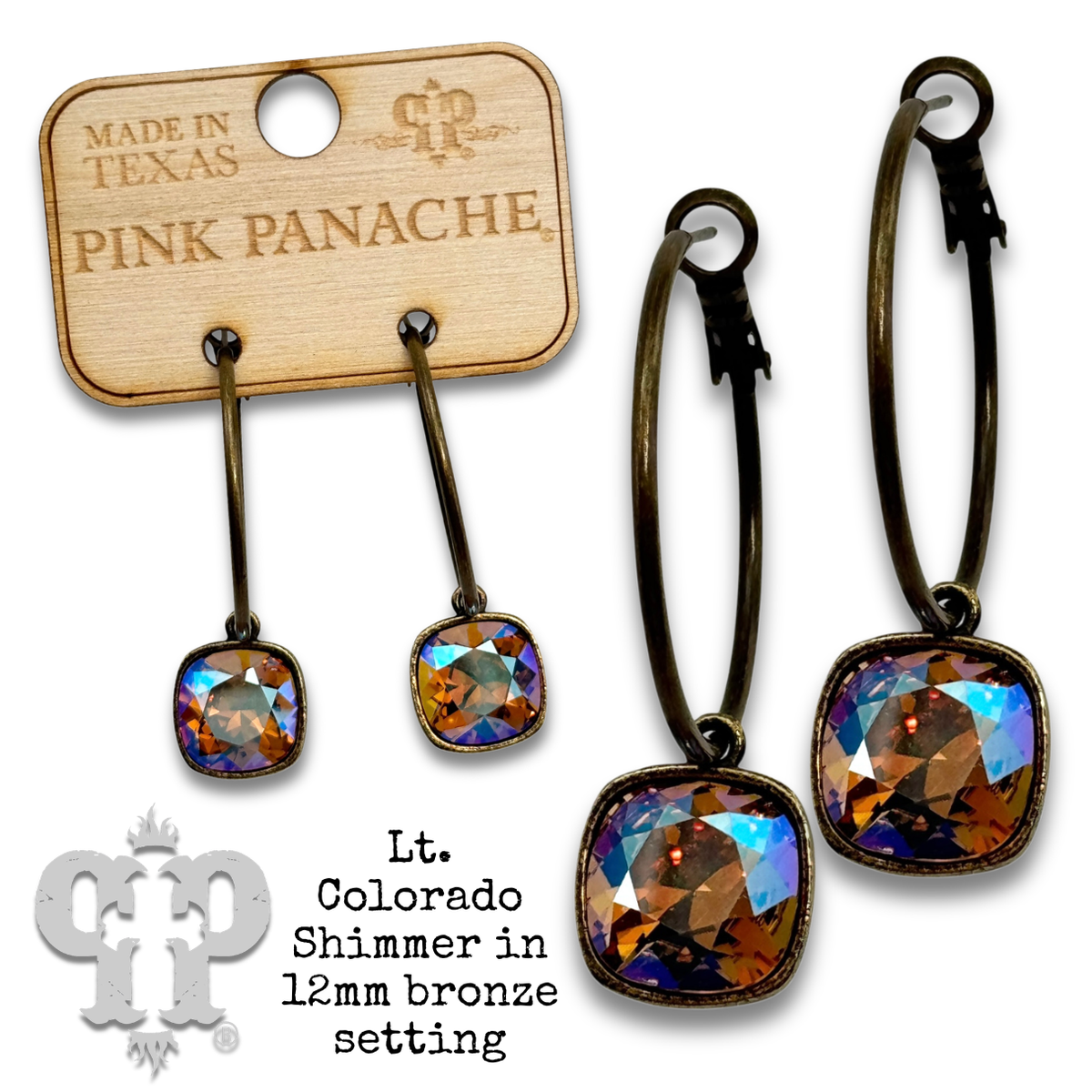 PINK PANACHE BRONZE 12MM LIGHT COLORADO MEDIUM HOOP EARRING - E569BLCTS