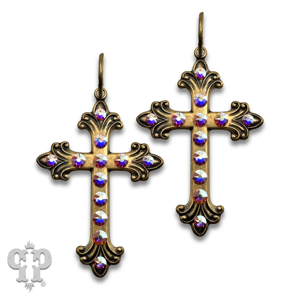 PINK PANACHE BRONZE AB STONE SWIRL TIP CROSS SMALL HOOP EARRINGS - E660BAB