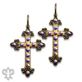 PINK PANACHE BRONZE AB STONE SWIRL TIP CROSS SMALL HOOP EARRINGS - E660BAB